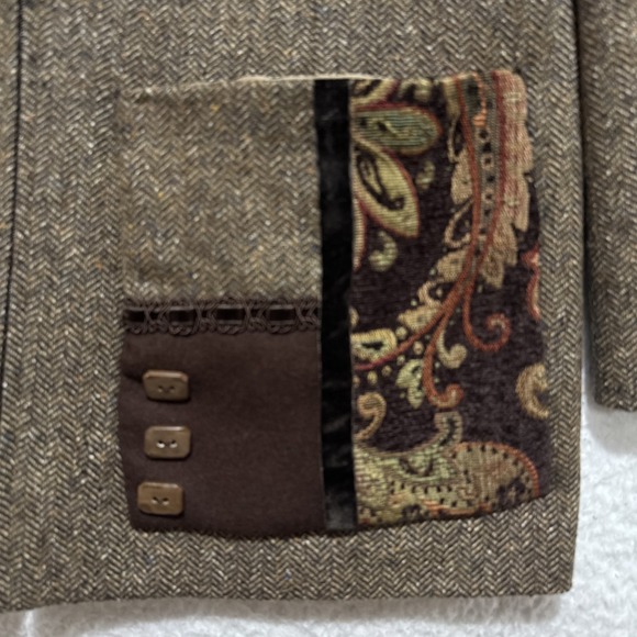 VTG Talbots Jacket Womens 10P Brown Long Sleeve Herringbone Faux Fur Collar RARE - Picture 7 of 14